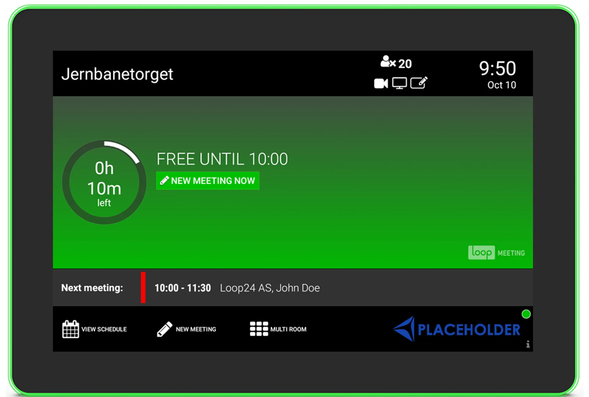 LoopMeeting display voor het reserveren van een vergaderruimte
